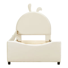Twin Size Upholstered Daybed with Rabbit Ear Shaped Headboard - Beige
