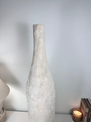 Art Piece 36" Tall Floor Vase Metal/Plaster Textured Minimalist Style - Off White Washed