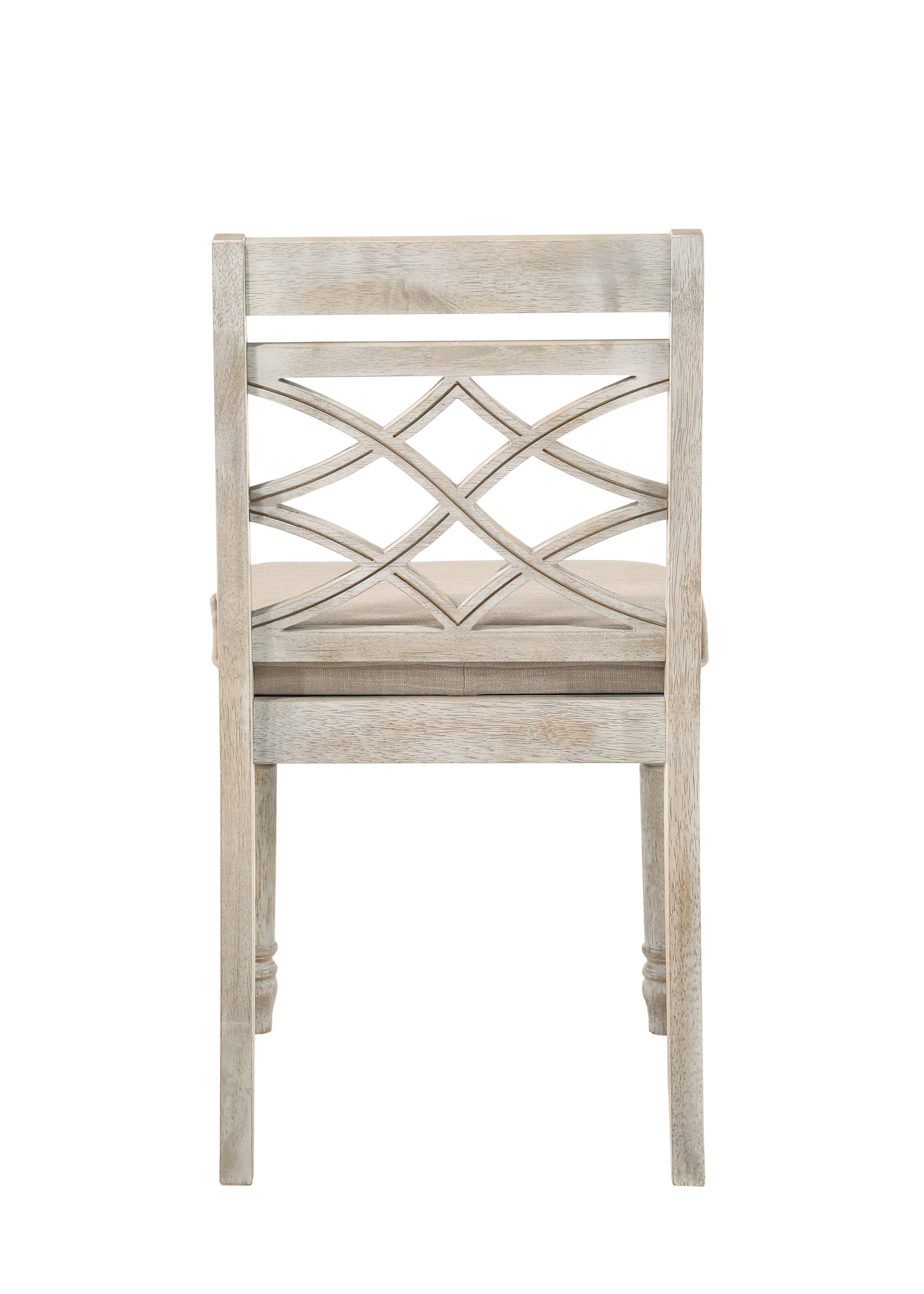 French Country Style Side Chair (Set-2) - Fabric & Antique White Finish