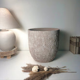 13.5" Minimalist Hand-Painted & Textured Planter Pot with Drainage Hole - Beige Wash