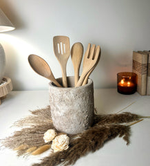 Utensil Spoon Kitchen Decor Pot Hand-Painted Textured 7" tall - Beige Wash
