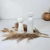 Set of 2 Marble Candle Holders (6x2x2" 8x2x2") - White