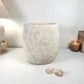 Minimalist Textured Hand-painted Ceramic Planter 12.5"" tall - off white washed