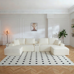 150'' Oversized Sectional Sofa, Cloud Couch with Deep Seat,L-Shape Sofa with Cup Holders and USB Ports ,Upholstered Corduroy Couches for Living Room,Beige