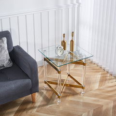 Gold Stainless Steel With Acrylic Frame Clear Glass Top End Table