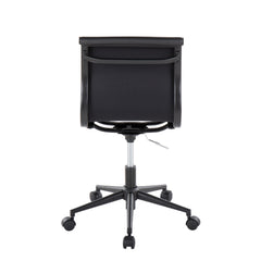 Industrial Armless Adjustable Task Chair with Swivel in Black Frame and Black Faux Leather