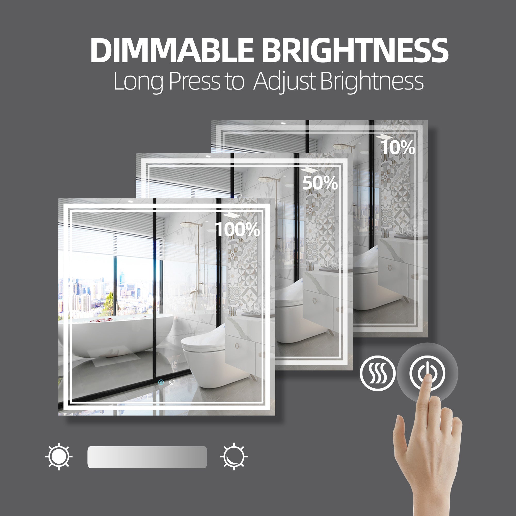 LED Mirror for Bathroom, Adjustable 3 Color, Dimmable Vanity Mirror with Lights, Anti-Fog, Touch Control Wall Mounted Bathroom Mirror 36 x 36 Vertical