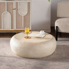 Mid-Century Round Centre Coffee Table Vintage Faux Stone Sofa Pre-Modern Coffee Tables Beige Coffee Table for Living Room Office Apartment