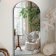 Wall Mirror with Stand Aluminum Alloy Thin Frame - Black