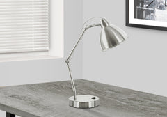 17"H Table Lamp, Usb Port Included, Nickel Metal, Nickel Shade, Modern