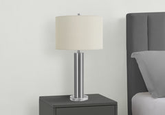 28"H, Table Lamp, Nickel Metal, Ivory / Cream Shade, Contemporary