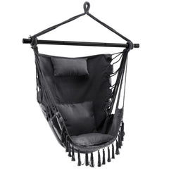 Hanging Rope Swing Chair with Soft Pillow and Cushions - Black