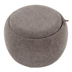 Tray Pouf Contemporary Ottoman in Natural Wood and Brown Fabric