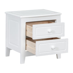 Mid Century Retro Bedside Table with Classic Design 2-Drawer Nightstand - White