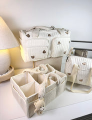 Set of 3 Stroller Bag, Duffel Bag and Caddy Diaper Bag for Baby Essentials - Cream