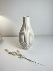 Contemporary Ceramic Ribbed Arc Vase 14"- White