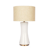 Cascade Glass Lamp with Golden Base and Off White Glass Shade, Brass and Glass, 13.75 x 13.75 x 24.50 inches