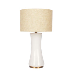 Cascade Glass Lamp with Golden Base and Off White Glass Shade, Brass and Glass, 13.75 x 13.75 x 24.50 inches