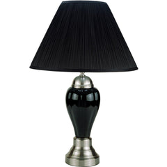 27" Tall Ceramic Table Lamp, Urn-Shaped with Silver / Black finish, Linen Shade