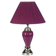 27" Tall Ceramic Table Lamp, Urn-Shaped with Burgundy finish, Linen Shade