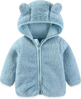 Baby Sherpa Fleece Hooded Jacket, Soft Plush Winter Coat with Bear Ears, Zip-Up for Toddlers