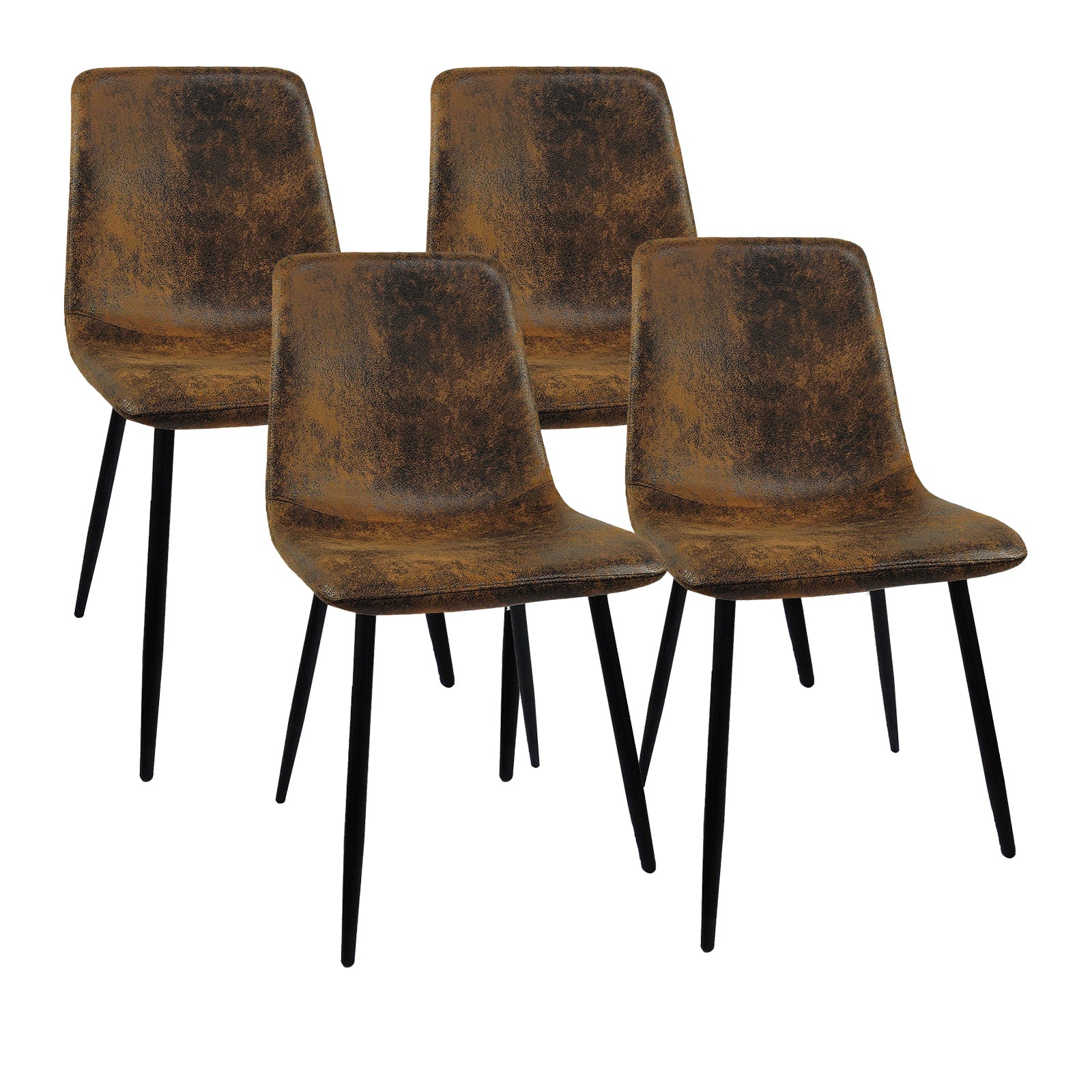 Set of 4 Modern Kitchen Dining Room Chairs, Cushion Seat and Sturdy Black Metal Legs - Brown