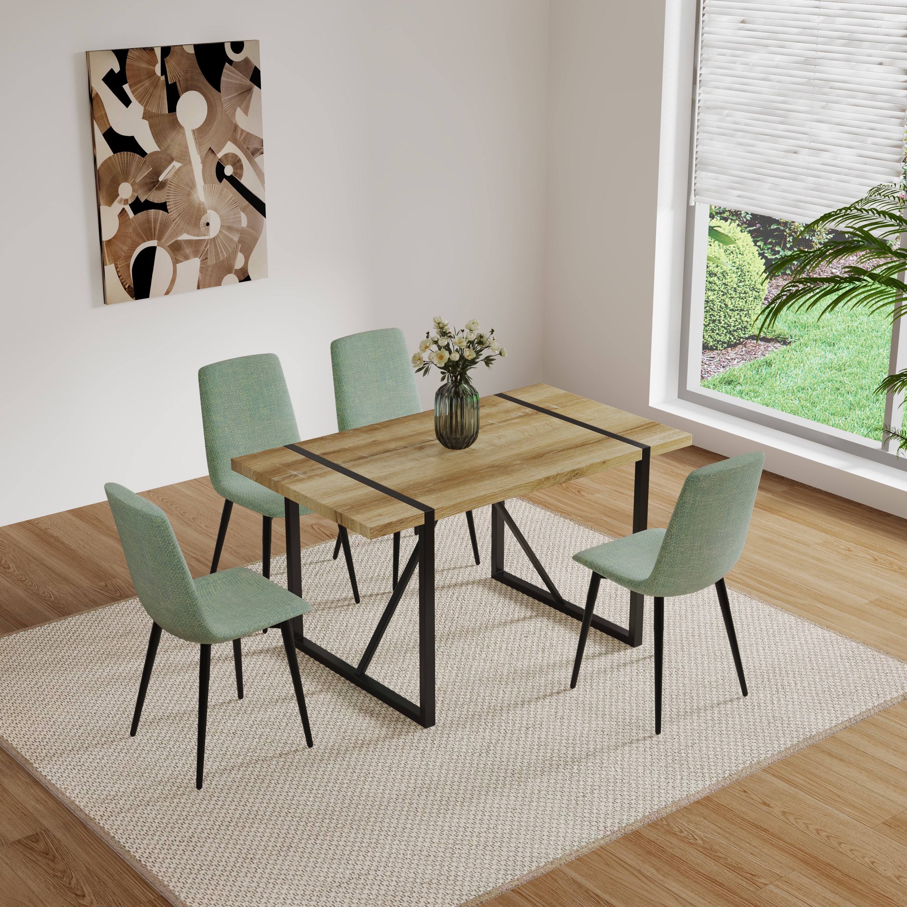 Dining Chairs Set of 4,Modern Kitchen Dining Room ChairSet of 4 Modern Kitchen Dining Room Chairs, Cushion Seat and Sturdy Black Metal Legs - Light Green