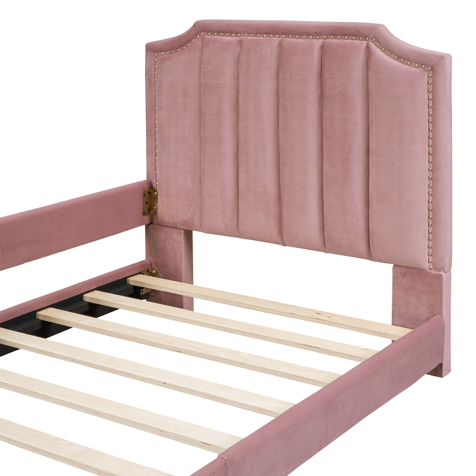 Twin Size Upholstered Daybed with Classic Stripe Shaped  Headboard - Pink