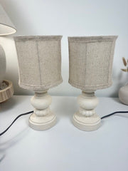 Minimalist Set of 2 Small Desk Lamp Cream Textured 12.5" tall (base 4x4")
