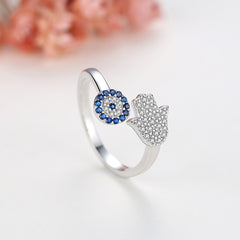 Sterling silver palm eye ring (925 silver + platinum plated)