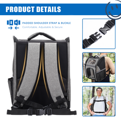 FluffyDream Pet Carrier Backpack for Large/Small Cats and Dogs, Puppies, Safety Features and Cushion Back Support for Travel, Hiking, Outdoor Use- Black