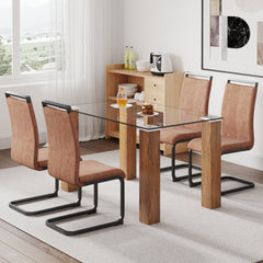 Modern and Minimalist Dining Room Set, 1 table and 4 chairs - Natural Wood Wash