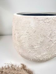 Minimalist Textured Hand-painted Ceramic Planter 10.5" tall - off white washed