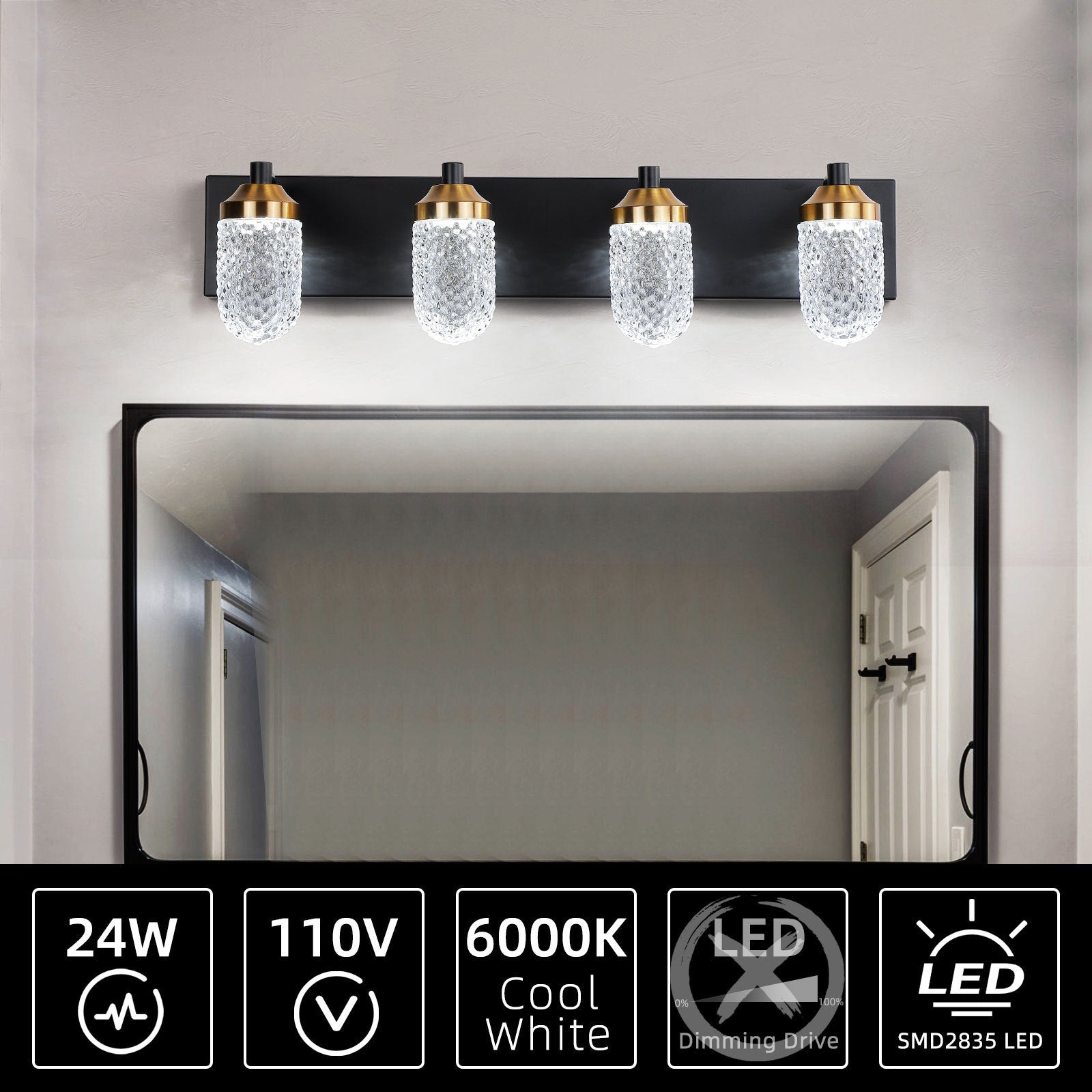 Vanity Lights With 4 LED Bulbs For Bathroom Lighting - black