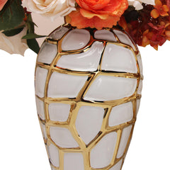 16"H Regal White and Gold Ceramic Decorative Ginger Jar