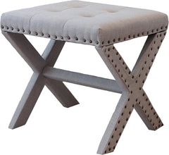 Set of 2 Silver Modern Chic Vanity Stool Upholstered Chair Soft Linen Fabric - Light Gray