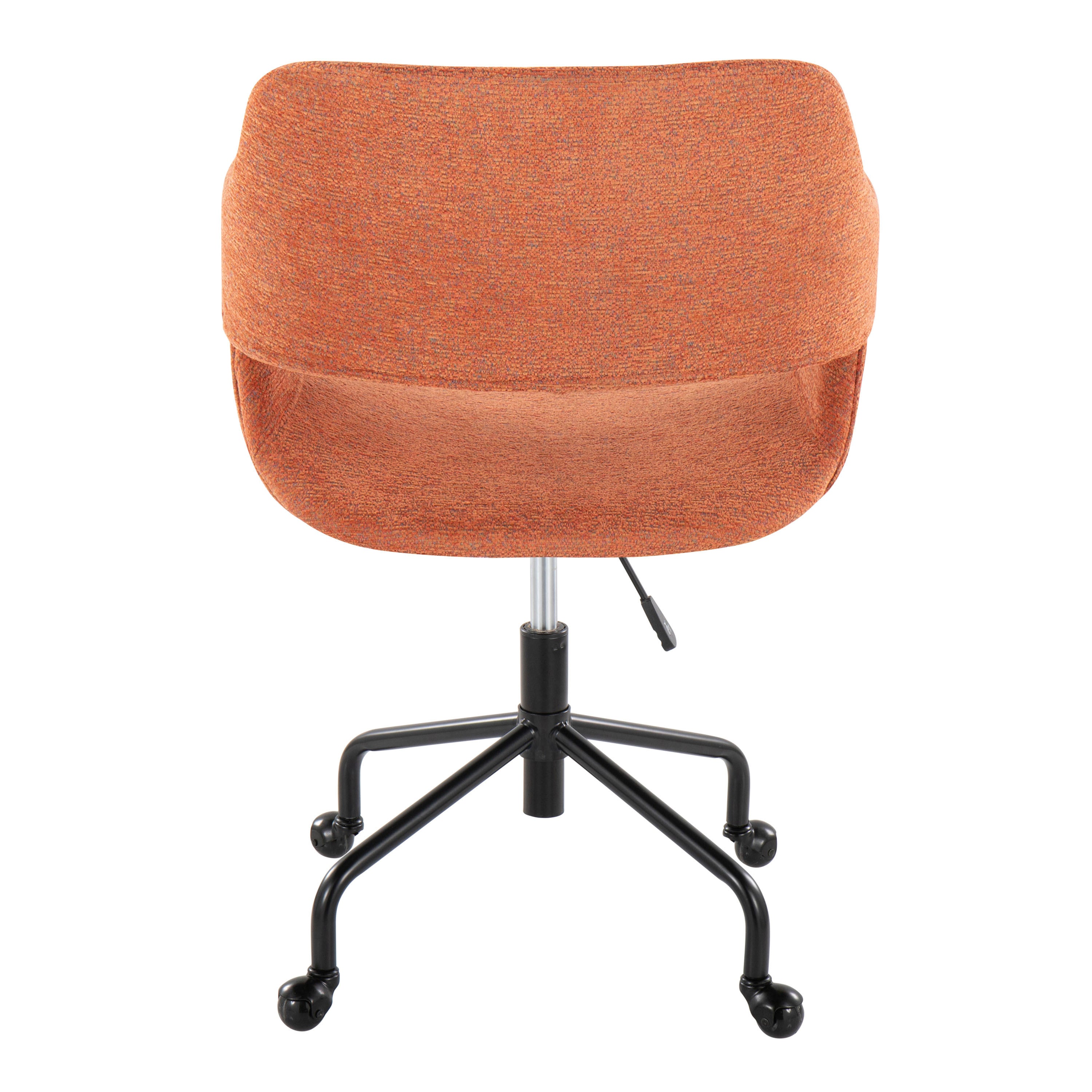 Contemporary Adjustable Office Chair - Black Metal and Orange Fabric
