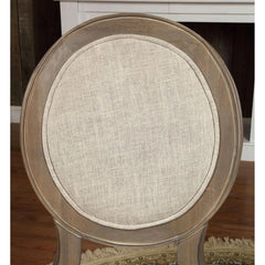 Set of 2 Padded Beige Fabric Dining Chairs in Rustic Oak Finish