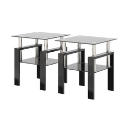 Set of 2 - Modern Tempered Glass Tea End Table - Black