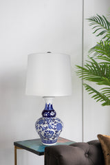 D14x27.6' Blue and White Round Ceramic Vase Lamp