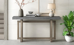 Contemporary Console Table with Industrial-inspired Concrete Wood Top, Extra Long Entryway Table for Entryway - Gray