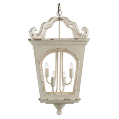 French Style 4-Light Wood Chandelier, Hanging Light Fixture with Adjustable Chain