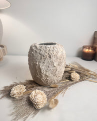 Minimalist Hand-Painted Textured Ceramic Round Vase 7" tall - cream sand wash