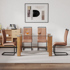 Modern and Minimalist Dining Room Set, 1 table and 4 chairs - Natural Wood Wash