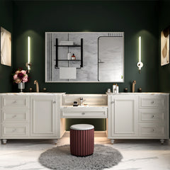 40x30inch Glossy White Rectangular Wall-Mounted Beveled Bathroom Mirror (Horizontal & Vertical)