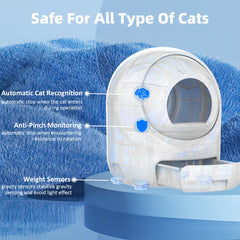 Self Cleaning Cat Litter Box, Automatic Cat Litter Box for Cat - White+Blue