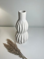 Minimalist Modern Ceramic Stripes Vase - White 14"