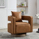 28.9'W Swivel Accent Open Back Barrel Chair Modern Comfy Sofa Chair With Weathered Base For Nursery Bedroom Living Room Hotel Office, Club Chair Leisure Arm Chair For Lounge (Brown,PU)