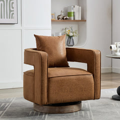 28.9'W Swivel Accent Open Back Barrel Chair Modern Comfy Sofa Chair With Weathered Base For Nursery Bedroom Living Room Hotel Office, Club Chair Leisure Arm Chair For Lounge (Brown,PU)