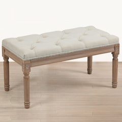 31 Inch 4-Leg Wide Contemporary Rectangle Large Ottoman Bench in Grey Linen Look Fabric